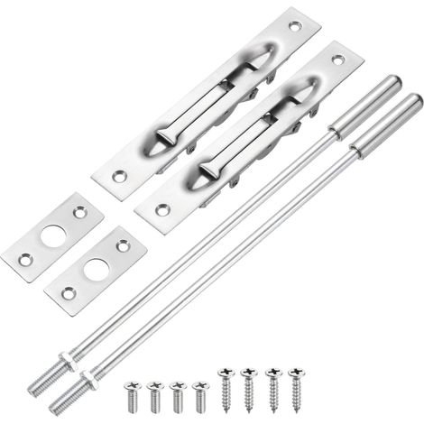 2 Pack Verrou Encastré À Tige Avec Prolongateur, 12 Pouces Verrou Encastré Pour Porte En Acier Inoxydable, Serrure De Sécurité Dissimulée Pour Portes Françaises Double, Portes En (1/5)
