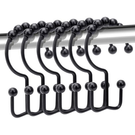 Lot de 12 crochets de rideau de douche double face noirs antirouille en acier inoxydable pour rideau et doublure, chromé. (1/5)