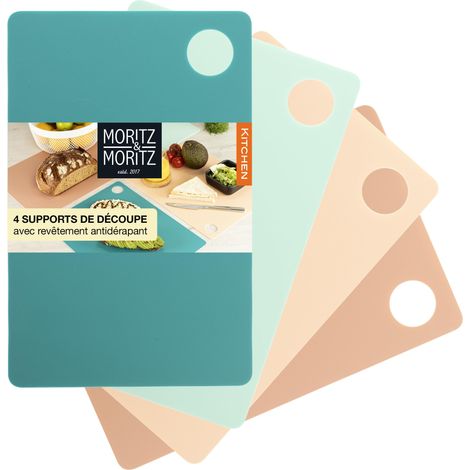 Planche à Découper flexible - 29 x 19 cm - Set de 4 - Surface antidérapante pour couper en toute sécurité Ouverture de poignée - Planche a Decouper plastique - Cutting board - Coloré (1/5)