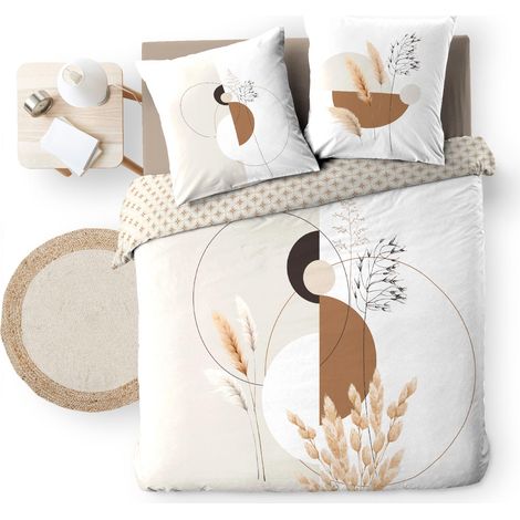 Housse couette + 2 taies 220 x 240 cm graphique végétal (1/5)