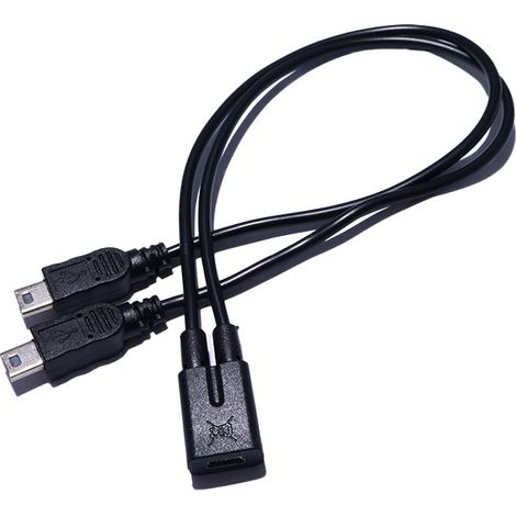 Mini 5p female connector to dual Type-C male connector and Mini 5p male connector for charging tablets, phones and toys. (1/4)