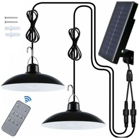 Lampe Solaire Extérieur, Double Tête IP65 éTanche Lustre Solaire avec Télécommande pour Jardin/Pergola/Balcon/Terrasse (1/5)