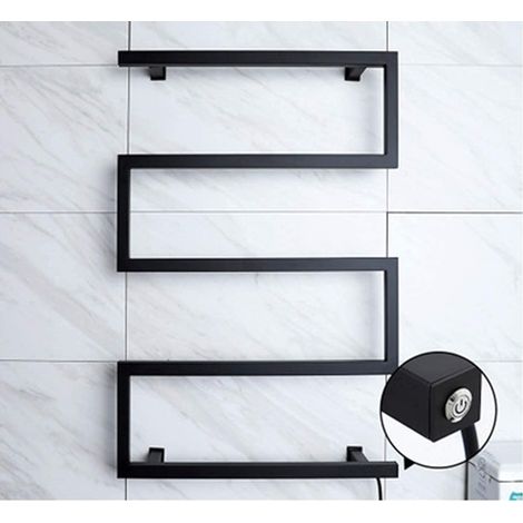 Black Electric Fan Towel Warmer, Wall-Mounted Electric Bathroom Towel Rail, IPX4 Waterproof Heated Towel Rack, Low Consumption 90W, 80x60cm (1/5)