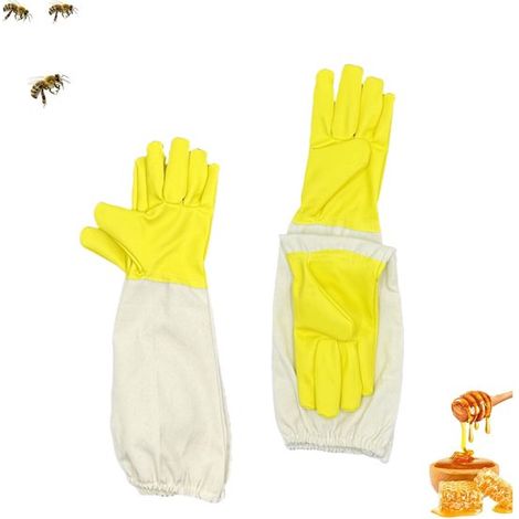 Gants de jardinage - Gants d'apiculture en peau de chèvre - Gants d'apiculture de protection en toile à manches longues - À porter avec des vêtements de protection (jaunes) (1/5)