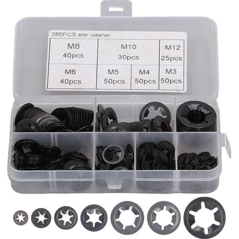 Jeu de 285 rondelles Starlock avec anneaux de retenue dentés internes M3 M4 M5 M6 M8 M10 M12