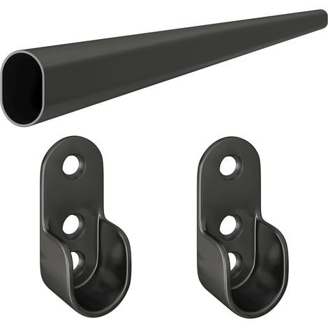 Schrankrohr Schwarz 30x15mm Kleiderstange Garderobenstange Wandhalter 1,50 Meter