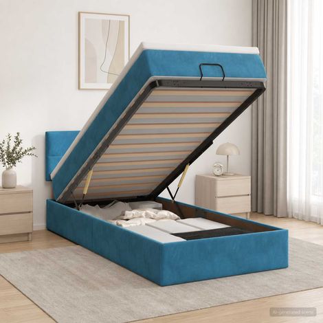 vidaXL Lit ottoman avec matelas Bleu foncé 90 x 200 cm Velours (1/5)