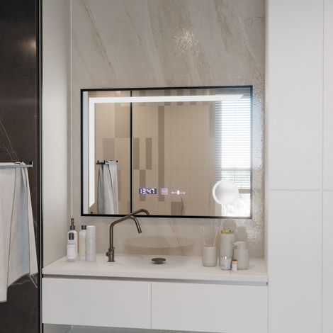 Miroir LED 80x60 Gradable Cadre Noir Desembuage Thermometre (1/5)
