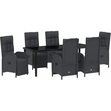 Ensemble de Mobilier de Jardin 7 Pièces en Rotin Synthétique Noir, Salon de Jardin avec Table et Chaises pour Extérieur, Terrasse ou Balcon (1/5)