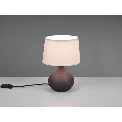 Tischlampe MARTIN mit Keramikfuß Braun & Stoffschirm Beige, Höhe 29cm