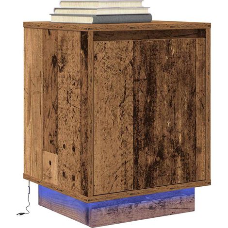 Nachttisch mit LED-Leuchten Altholz-Optik 38x34x50 cm