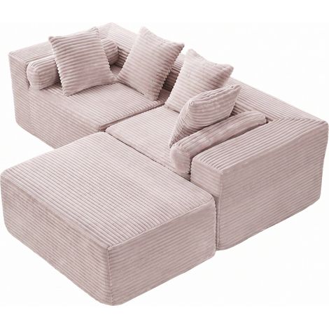 Canapé d'angle modulable 3 pièces avec chaise longue, tissu chenille beige, sans installation (1/5)
