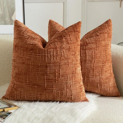 Housse de Coussin Chenille Noeud de Bambou Lot de 8 Decor Canape Lit Burnt Orange 40 x 40cm (1/5)