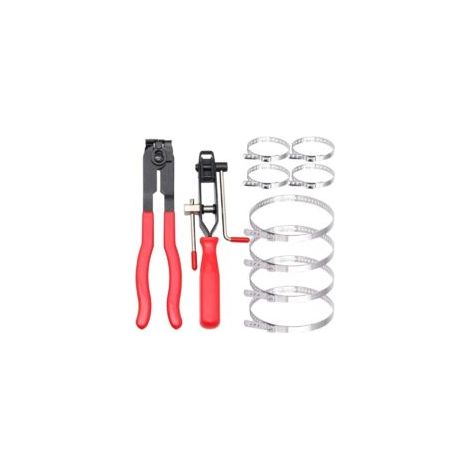 Lot de 10 Pinces et Colliers de Serrage, Pince Colliers Cardan, Comprend 2 Outils, 8 Bandes de Sertissage, Convient à Plupart Kits d'Outils de Sertissage Automobile (1/5)