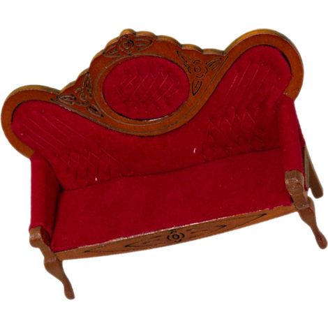 Canapé - Maison De Poupée Échelle 1/12 - Bois - Rouge - Dimensions 14 x 10,2 x 4,5 cm - 1 Pièce (1/5)