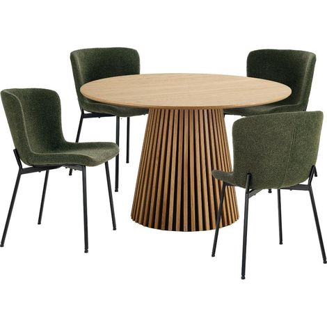 Osaka ensemble pour salle à manger 1 table à manger placage chêne et 4 chaises vert foncé. (1/2)