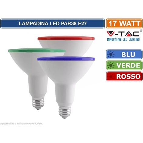 V-TAC VT-1227 LAMPADINA LED E27 17W BULB PAR38 IP20 1300 LUMEN - SKU 92065 / 92066 / 92067 - Colore Luce: Blu (1/4)