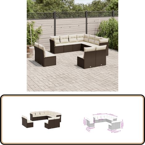11-tlg. Garten-Sofagarnitur mit Kissen Braun Poly Rattan - Gartensorte - Gartenmöbelset - PE-Rattan Möbel - Outdoor Sofa - Lounge Set