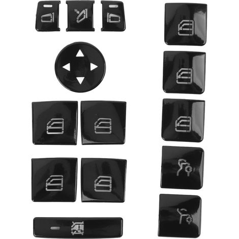 Garniture de bouton de lève-vitre, noir brillant, autocollant de remplacement pour interrupteur d'alimentation, pour Benz classe A classe B classe C 14 pièces (1/5)