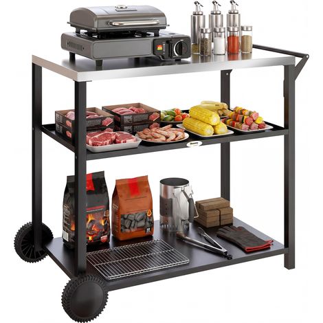 Outsunny Outdoor Grill Cart, Food Prep Table on Wheels, Black