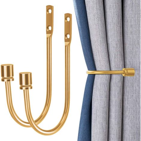 2 pièces de retenue de rideau en métal, embrasses de draperie décoratives murales avec vis, retenues de traitement de fenêtre robustes pour la décoration intérieure, doré (1/5)