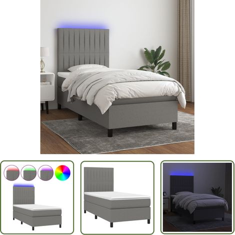 The Living Store Sommier à lattes de lit avec matelas et LED Gris foncé 90x200cm - Sommier Tapissier - Lit Plateforme - Lit Avec Led - Matelas À Ressorts Ensachés - Têted Lit Ajustable (1/5)