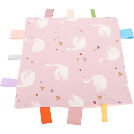 Baby-Schmusedecke mit bunten Etiketten, sensorische Beruhigungsdecke aus Baumwolle, Kuscheldecke für Babys zum Schlafen, Schwan (1/5)