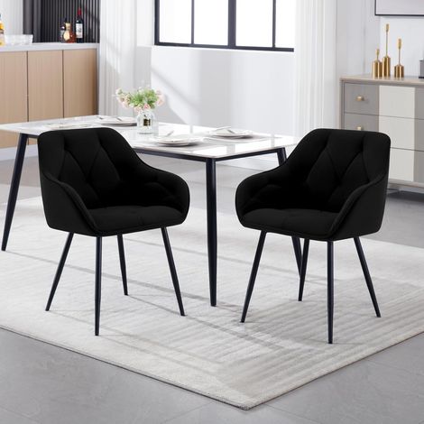 WOLTU 2x Dining Chairs, Velvet Dining Chairs with Backrest Dining Room Chairs, Black (1/5)
