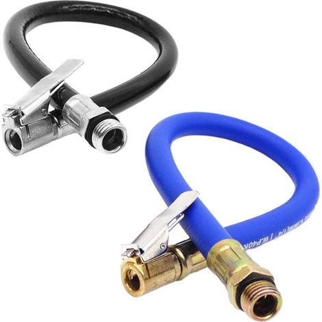 2 Pcs Tuyau de Gonflage des Pneus Adaptateur de Tuyau de Gonfleur de Pneu Remplacement de Gonflage Tuyau d'air Adaptateur pour Moto vélo Voiture pneus de gonflage sur Camion (Noir, Bleu) (1/5)