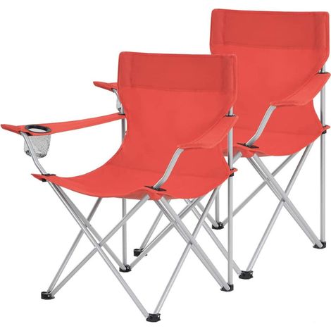 Lot de 2 chaises de camping pliables sièges pliantes extérieur confortable avec accoudoirs et porte-gobelets cadre stable capacité de charge 120 kg rouge (1/4)