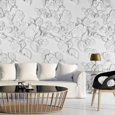 Fotomurale - White ornament: roses - 300x210 (1/4)