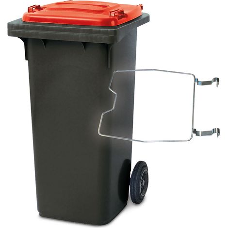 BRB 120 Liter Mülltonne grau/Deckel rot, mit Halter für Müllsäcke (1/2)