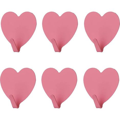 Set mit 6 dekorativen, herzförmigen Wandhaken (rosa), starke Klebehaken aus Edelstahl für Zuhause, Küche und Badezimmer (1/5)