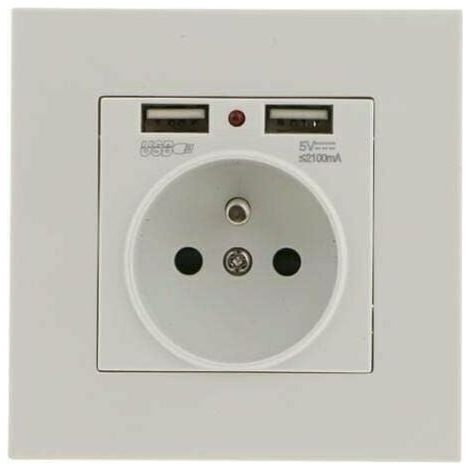 Prise Murale - 2 Prises Électriques + 2 Ports USB 5 V 2100 mA - Encastrable - Pour Installation Professionnelle - Lot de 2 (1/3)