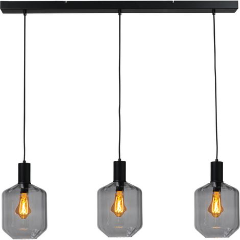 Lampe suspendue 3 lumières - noire - Porto avec des verres à fumée Jagger - 2711-05-05-100-3-11