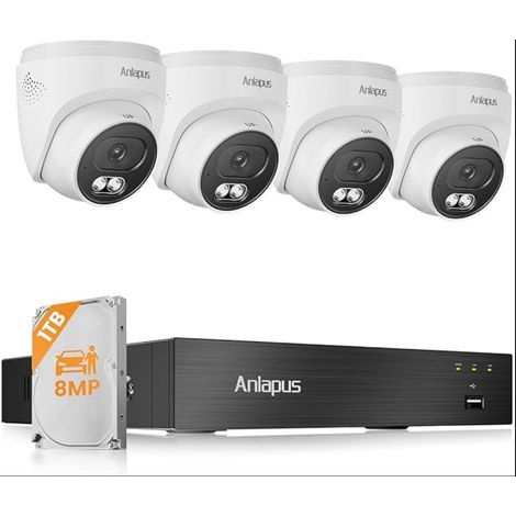 4K Kit Caméra de Surveillance Extérieure DVR 8CH H.265+ avec Détection IA des Personnes/Véhicules 4pcs 8MP Caméra Dôme avec Fil Vision Nocturne 24m Enregistrement Audio Accès à Distance (1/5)
