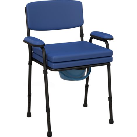 Chaise percée WC portable, seau amovible, hauteur ajustable, dossier et accoudoirs rembourrés, bleu, siège multifonction (1/5)