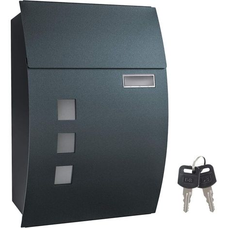 Boîte aux Lettres Murale, avec fenêtres de visualisation, Emplacement pour nom, 2 clés, Facile à Installer, Gris Anthracite-DOU