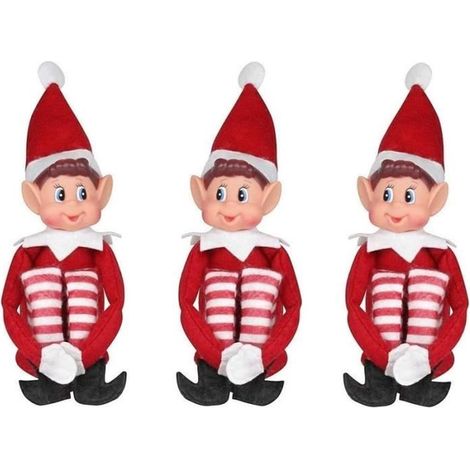 Lutin Farceur de Noel - AQSACOKIYA - Elfe en vinyle souple avec chapeau et étiquette 40cm de long - Lot de 3 (1/4)