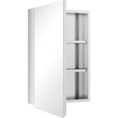 Armoire miroir murale salle de bain 39 x 12 x 60 cm gain de place 2 étagères contemporain en acier inoxydable argent (1/5)