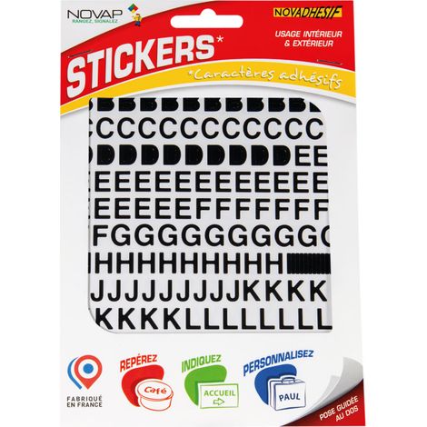Novap – Lettres autocollantes vinyle noir 10mm – Masse adhésive acrylique pour surfaces lisses – 4370026 (1/4)