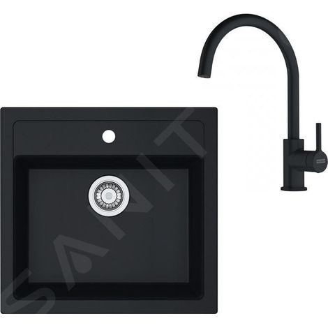 Franke Colonnes - Set de cuisine T122Č,évier en tectonite SID 610 + robinet FN 6018.901, noir / noir mat 143.0687.310 (1/4)