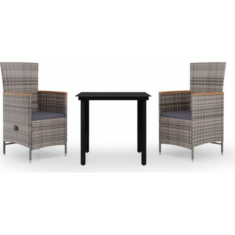 Ensemble repas de jardin table et 2 chaises inclinables résine tressée gris 3 pièces (1/5)