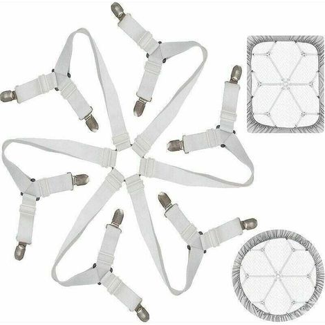 Tendeur Drap Housse Lit Drap Réglable Attache Drap Housse élastique 3 Voies 6 Ctés Feuilles De Literie Bretelles Drap De Lit Attaches Pour Draps De Lit Coussin De Canapé Matelas Blanc (1/4)