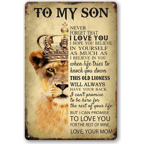 Cadeau pour Mon Fils de Maman, Plaque Inspirationnelle de Décoration Murale "Je t'aime mon fils", Plaque de Fer Familiale, Plaque de Lion Cadeau de Maman à Fils 20x30 Cm (1/5)