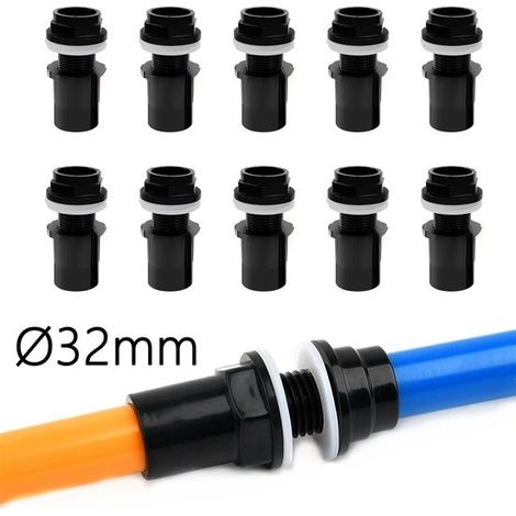10 Stück PVC Tankverbinder Ø 32 mm mit Gewinde für Teichfiltersysteme inklusive Dichtung und Mutter (1/5)