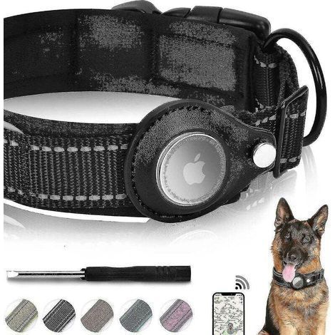 Reflective Airtag Dog Collar, Padded Apple Air Tag Heavy Duty Dog Collar DogBlackL (1/5)