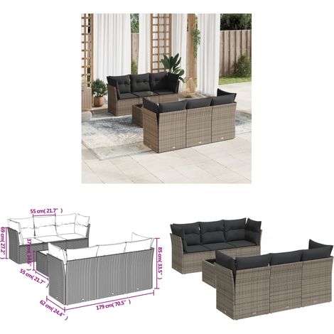 Salon de jardin avec coussins 7 pcs gris résine tressée - Ensemble Salon De Jardin - Mobilier De Jardin - Salon De Jardin Design - Meubles De Jardin Résistants - Canapé Jardin - Home & Living (1/3)