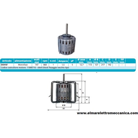 DD9SF 147 W 860 giri Motore Elettrico Monofase Ventilatore Centrifugo Assiale