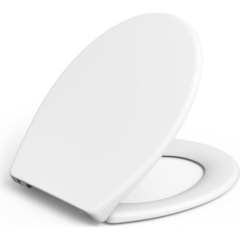IDEALHOUSE Copriwater con abbassamento automatico, sedile WC facile da montare, coperchio per WC con funzione Quick Release non si scioglie mai occhialini in Duroplast antibatterico, ovale, bianco (1/5)